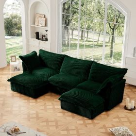 Slipcovered U Shape Sectional Deep Seat Sofa Couch, 3 Seater Sofa with French Edges Design Multiple Big Pillows