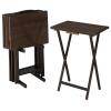 5-Piece Rubberwood Folding TV Tray Table Set of 4 with Storage Rack, Walnut