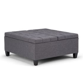 Harrison 36 inch Wide Coffee Table Storage Ottoman in Slate Grey Linen Look Fabric