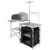 Camping Kitchen Table, Folding Outdoor Cooking Table with Storage Carrying Bag, Aluminum Cook Station 1 Cupboard & Detachable Windscreen