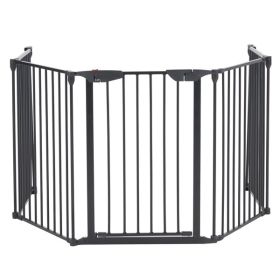 5 Pieces 295.8*74.8*2cm Foldable Fireplace Fence Black