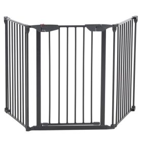 3 Pieces 179.2*74.8*2cm Foldable Fireplace Fence Black