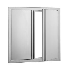BBQ Access Door, 24W x 24H Inch Double Outdoor Kitchen Door, Stainless Steel Flush Mount Door, Wall Vertical Door with Recessed Handles