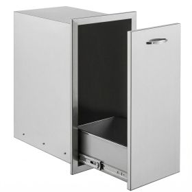 Pull Out Trash Drawer 13.6Wx26Hx19.3D Inch Lower Sliding Rails Stainless Steel Roll Out Trash Bin Pull Out Tray Outdoor Kitchen Trash Drawer with Hand
