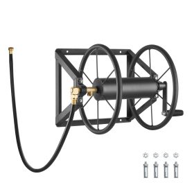 Wall Mounted Garden Hose Reel, Holds 200 ft 5/8-inch Manual Water Hose Winder, Heavy-Duty Steel, Outdoor Reel with Brass Fitting & 5ft Leader Hose