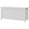 Storage Trunk with 2 Safety Hinges, Modern Entryway Bench with Side Handles, Storage Chest for Living Room, White