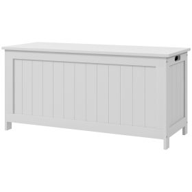 Storage Trunk with 2 Safety Hinges, Modern Entryway Bench with Side Handles, Storage Chest for Living Room, White