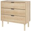 Bedroom Chest of Drawers, 3 Drawer Dresser with Fluted Panels and  Wood Legs, Storage Cabinet for Living Room, Oak