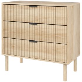 Bedroom Chest of Drawers, 3 Drawer Dresser with Fluted Panels and  Wood Legs, Storage Cabinet for Living Room, Oak