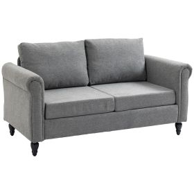Vintage Loveseat, Upholstered Love Seat Furniture, Chenille-feel Fabric 2 Seater Sofa Couch with Rolled Arms