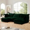 Slipcovered U Shape Sectional Deep Seat Sofa Couch, 3 Seater Sofa with French Edges Design Multiple Big Pillows