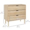 Bedroom Chest of Drawers, 3 Drawer Dresser with Fluted Panels and  Wood Legs, Storage Cabinet for Living Room, Oak