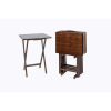 5-Piece Rubberwood Folding TV Tray Table Set of 4 with Storage Rack, Walnut