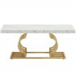47" Faux Marble Coffee Table Gold Geometric Frame Living Room Decorative End Table with Storage Shelves Modern Simple Style
