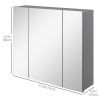 28" x 24" Wall Mounted Mirror Cabinet, Bathroom Medicine Cabinet with Mirror, 3 Doors and Adjustable Shelves, Grey