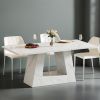 Dining Table for 4 to 6 People, 63" Rectangular Dining Room Table, Modern Wooden Faux Marble Dinner Table with Sturdy Base