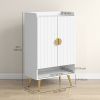 Entryway Shoe Storage Cabinet, Narrow Shoe Cabinet with Adjustable Shelves and Open Shelf for 15 Pairs of Shoes, White